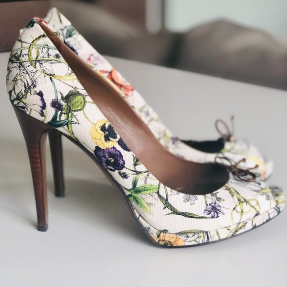 Gucci floral peep toe heels size 7.5 - Picture 5 of 8